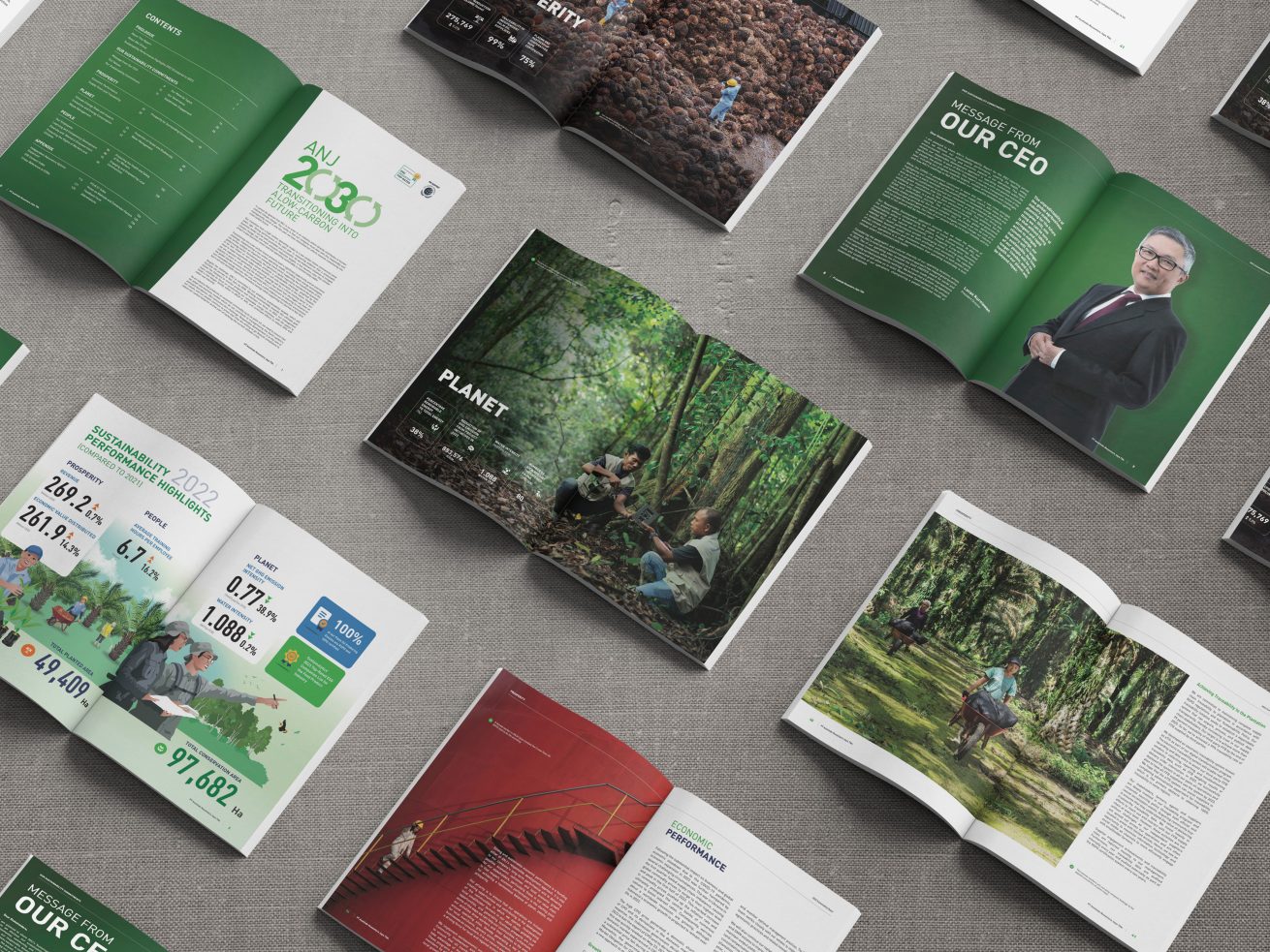 Sustainability report design of Austindo Nusantara Jaya (ANJ). Art Director and Photography by Ahmad Zamroni. 2023