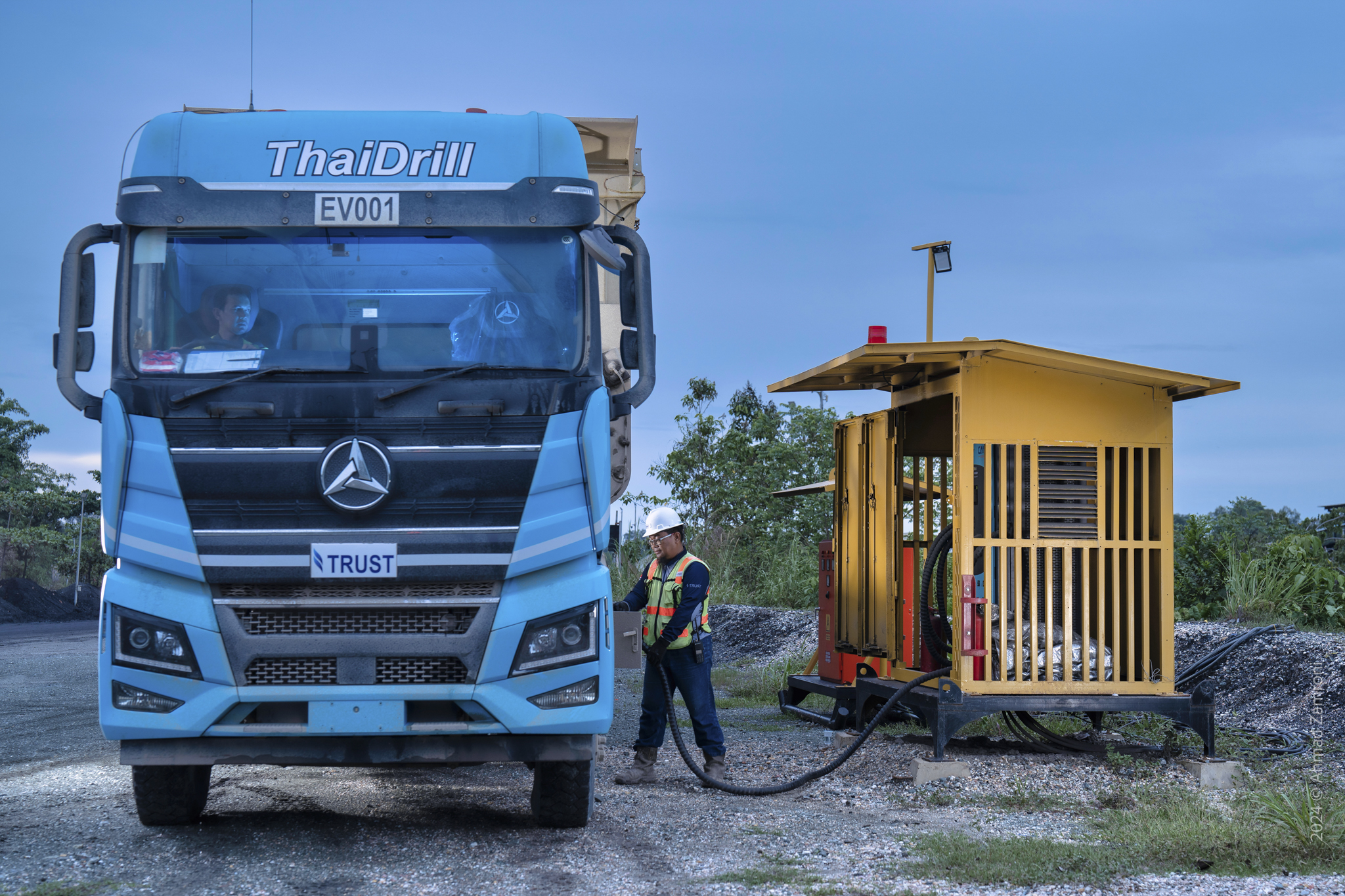 An electric vehicle (EV) of TRUST a subsidery of  PT Indo Tambangraya Megah Tbk (ITM), Melak, East Kalimantan, Indonesia. Photo by Ahmad Zamroni 